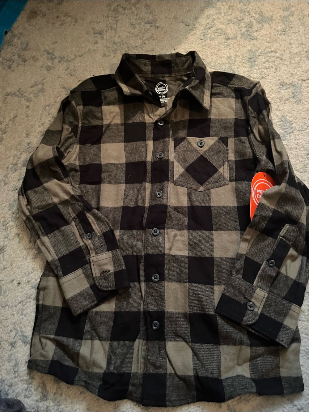 Boys Black and Olive Plaid Button-Up Shirt